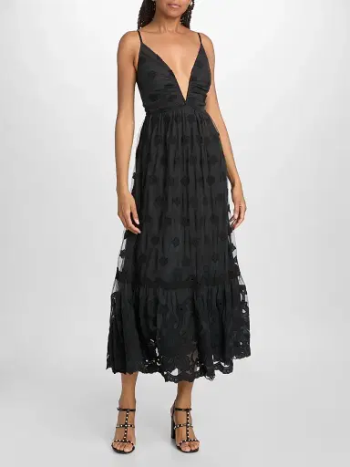 Ramy Brook Women's Imogen Embroidered Midi Dress - Black Embroidery - Size XL | Thumbnail 3