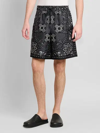 AMIRI Men's Printed Silk Drawstring Shorts - Black - Size XS | Thumbnail 4