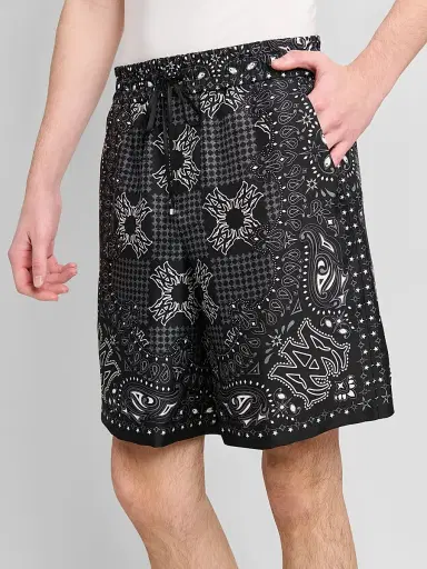 AMIRI Men's Printed Silk Drawstring Shorts - Black - Size XS | Thumbnail 5