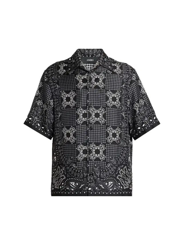 Amiri Men's Printed Logo Monogram Silk Shirt - Black