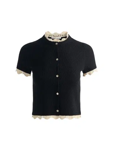 Alice + Olivia Women's Ciara Contrast Lace-Trim Cardigan - Black Natural - Size Large | Thumbnail 1