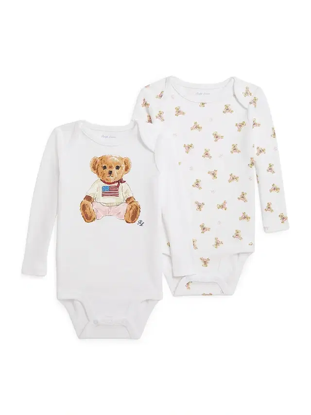 Baby Girl's 2-Piece American Flag Polo Bear Bodysuit Set - White 3 Months