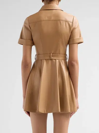 Alice + Olivia Women's Lucy Faux Leather Belted Mini Shirtdress | Thumbnail 3 Alice + Olivia Women's Lucy Faux Leather Belted Mini Shirtdress | Thumbnail 3
