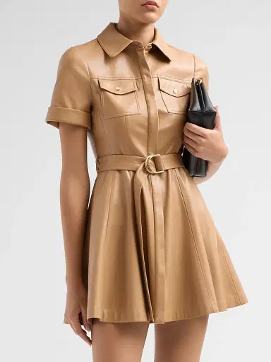 Alice + Olivia Women's Lucy Faux Leather Belted Mini Shirtdress | Thumbnail 4 Alice + Olivia Women's Lucy Faux Leather Belted Mini Shirtdress | Thumbnail 4
