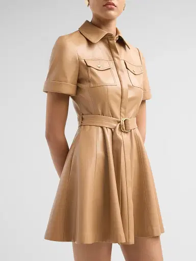 Alice + Olivia Women's Lucy Faux Leather Belted Mini Shirtdress | Thumbnail 5 Alice + Olivia Women's Lucy Faux Leather Belted Mini Shirtdress | Thumbnail 5
