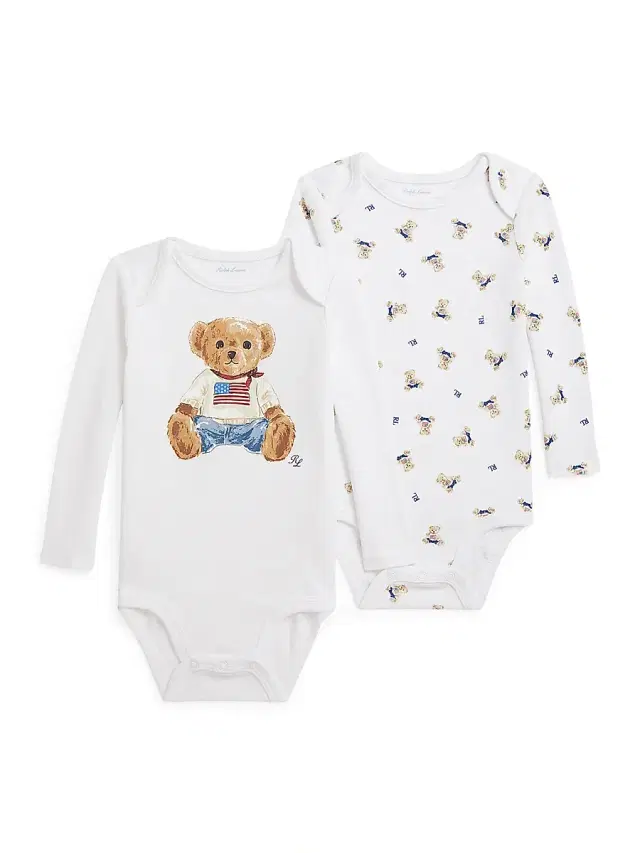 Polo Ralph Lauren Baby Boy's 2-Piece American Flag Polo Bear Bodysuit Set - White