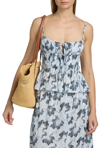 Ulla Johnson Women's Anya Ikat-Inspired Cinched Cotton-Blend Top - Ciel - Size 16 | Thumbnail 3
