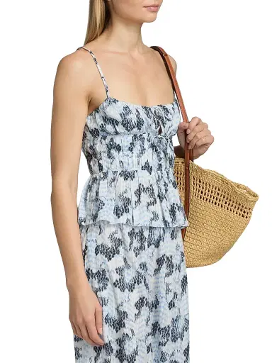 Ulla Johnson Women's Anya Ikat-Inspired Cinched Cotton-Blend Top - Ciel - Size 16 | Thumbnail 4