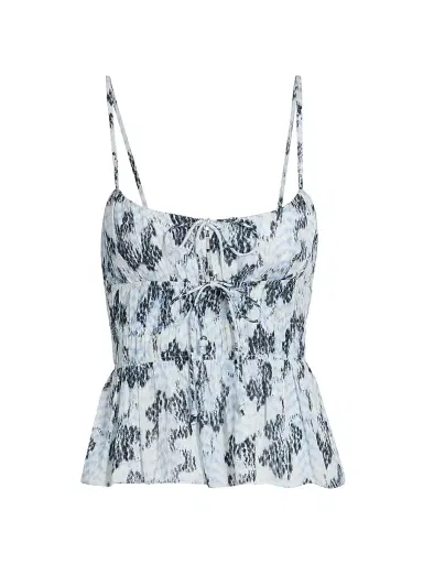 Ulla Johnson Women's Anya Ikat-Inspired Cinched Cotton-Blend Top - Ciel - Size 16 | Thumbnail 1