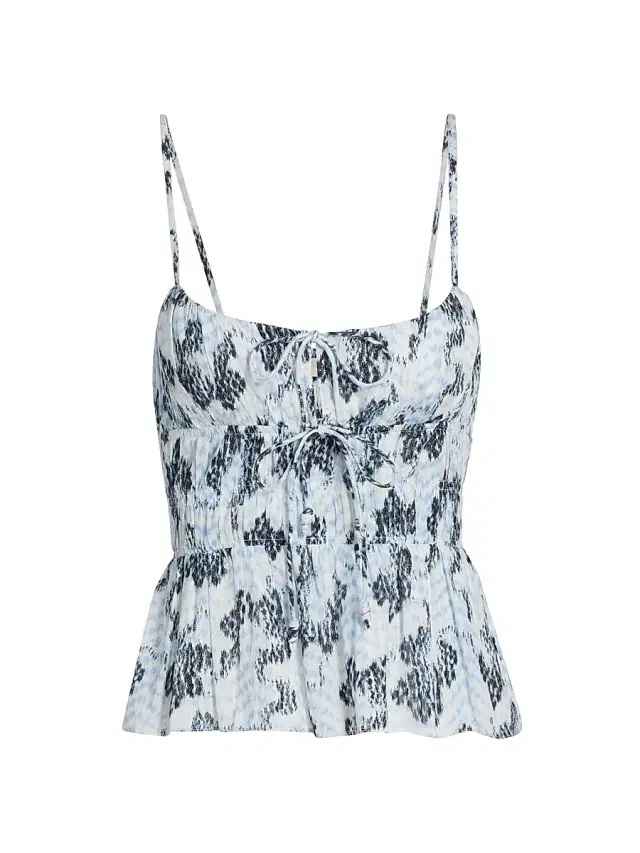 Women's Anya Ikat-Inspired Cinched Cotton-Blend Top - Ciel