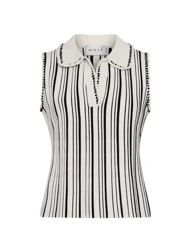 Milly Women's Kaya Stripe Sleeveless Polo Top | Thumbnail 1 Milly Women's Kaya Stripe Sleeveless Polo Top | Thumbnail 1