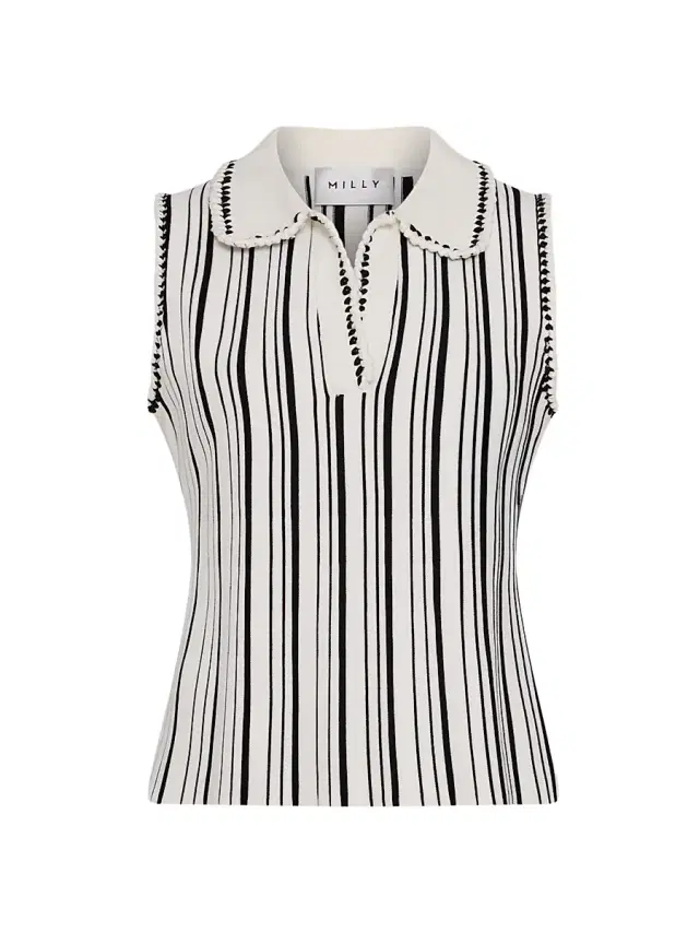 Women's Kaya Stripe Sleeveless Polo Top - Black White