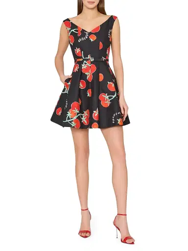 Milly Women's Peggy Off-The-Shoulder Tomato Print Minidress - Black Red - Size 12 | Thumbnail 4