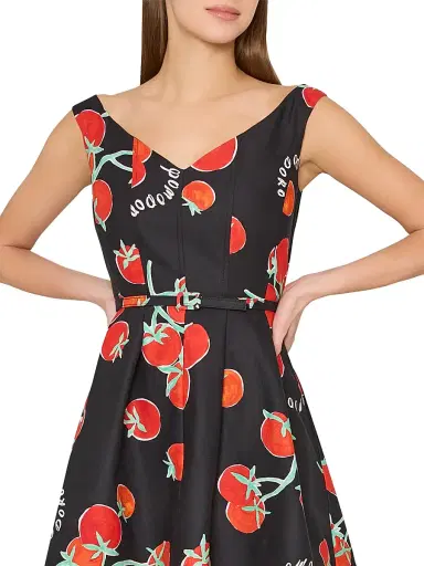 Milly Women's Peggy Off-The-Shoulder Tomato Print Minidress - Black Red - Size 12 | Thumbnail 5