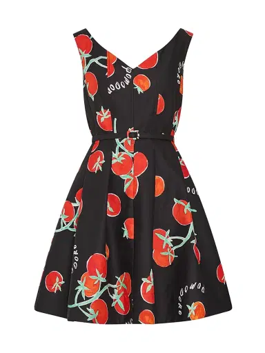 Milly Women's Peggy Off-The-Shoulder Tomato Print Minidress - Black Red - Size 12 | Thumbnail 1