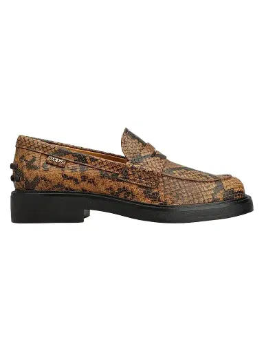 Tod's Women's Snakeskin-Print Leather Penny Loafers - Dark Brown - Size 11 | Thumbnail 1 Tod's Women's Snakeskin-Print Leather Penny Loafers - Dark Brown - Size 11 | Thumbnail 1