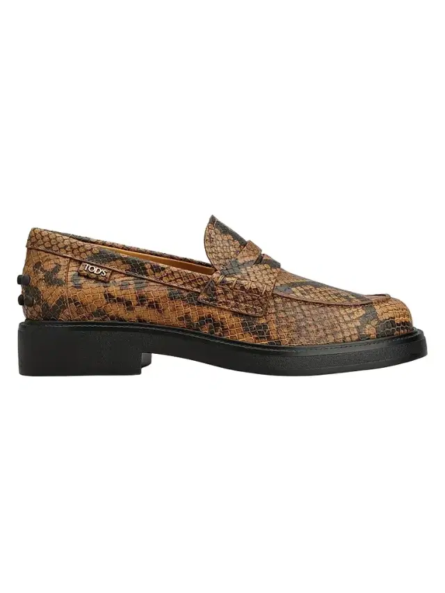Tod's Women's Snakeskin-Print Leather Penny Loafers - Dark Brown