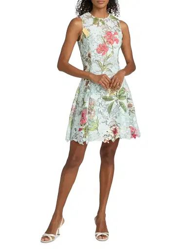 Oscar de la Renta Women's Floral Print Lace Minidress | Thumbnail 2