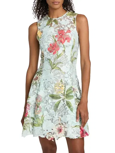 Oscar de la Renta Women's Floral Print Lace Minidress | Thumbnail 3