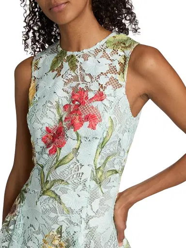 Oscar de la Renta Women's Floral Print Lace Minidress | Thumbnail 6