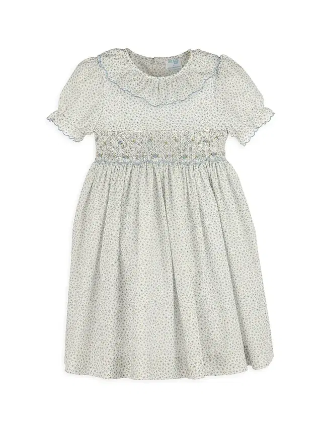 Luli & Me Little Girl's Floral Cotton Short-Sleeve Dress - Blue
