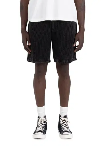 Honor The Gift Men's Textured Cotton Denim Bermuda Shorts - Black | Thumbnail 1