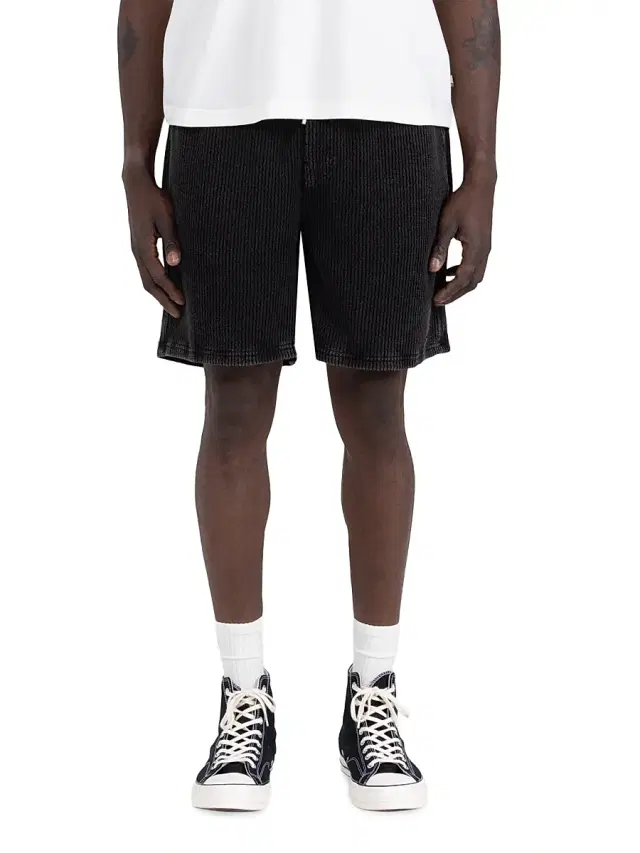 Men's Textured Cotton Denim Bermuda Shorts - Black