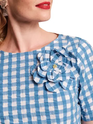 Frances Valentine Women's Michelle Floral Appliqué Gingham Midi-Dress | Thumbnail 3 Frances Valentine Women's Michelle Floral Appliqué Gingham Midi-Dress | Thumbnail 3