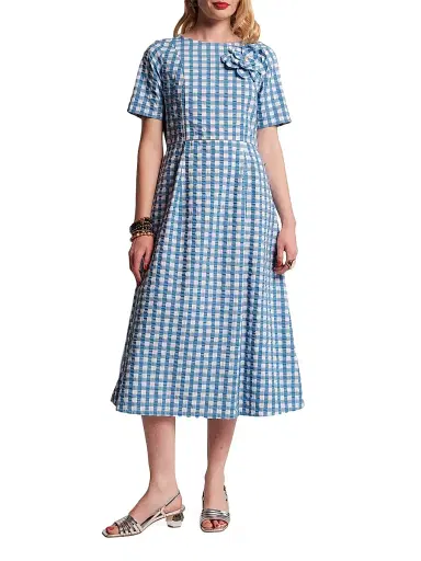 Frances Valentine Women's Michelle Floral Appliqué Gingham Midi-Dress | Thumbnail 1 Frances Valentine Women's Michelle Floral Appliqué Gingham Midi-Dress | Thumbnail 1