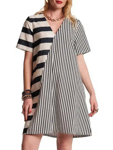 Frances Valentine Women's Schooner Splice Striped Minidress - Navy Oyster - Size XL | Thumbnail 1 Frances Valentine Women's Schooner Splice Striped Minidress - Navy Oyster - Size XL | Thumbnail 1