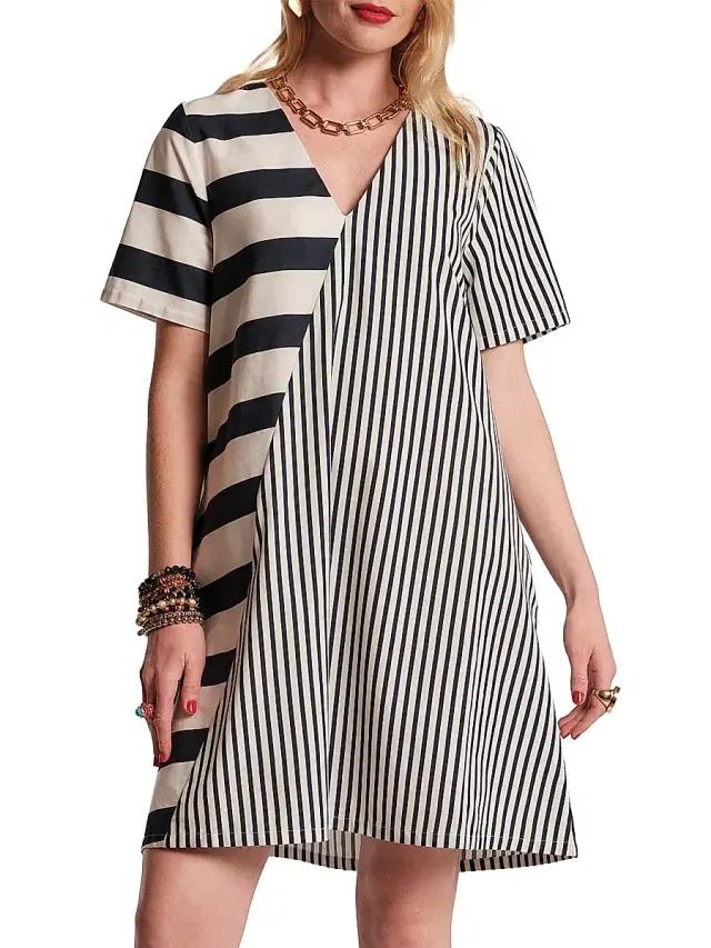 Women's Schooner Splice Striped Minidress - Navy Oyster