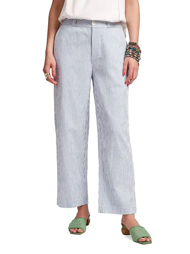 Frances Valentine Women's Coleman Seersucker Relaxed-Fit Pants - Light Blue White