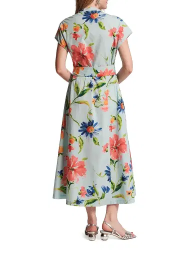 Frances Valentine Women's Eve Floral Tie-Waist Midi-Shirtdress - Light Blue Multi | Thumbnail 3