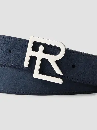 Ralph Lauren Purple Label Men's Stacked R-Buckle Suede Belt - Racing Navy - Size 42 | Thumbnail 3
