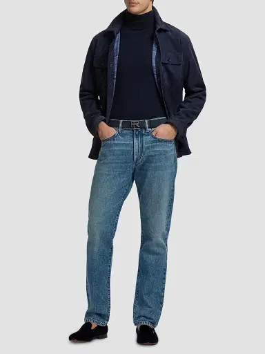 Ralph Lauren Purple Label Men's Stacked R-Buckle Suede Belt - Racing Navy - Size 42 | Thumbnail 4