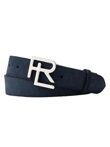 Ralph Lauren Purple Label Men's Stacked R-Buckle Suede Belt - Racing Navy - Size 42 | Thumbnail 1