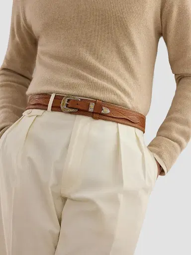Ralph Lauren Purple Label Men's Topstitched Leather Belt - Rl Brown - Size 42 | Thumbnail 2