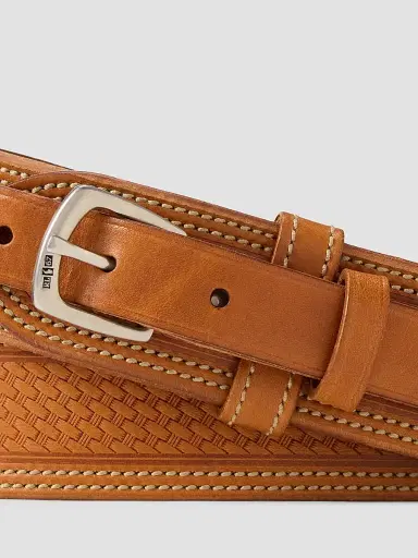 Ralph Lauren Purple Label Men's Topstitched Leather Belt - Rl Brown - Size 42 | Thumbnail 3