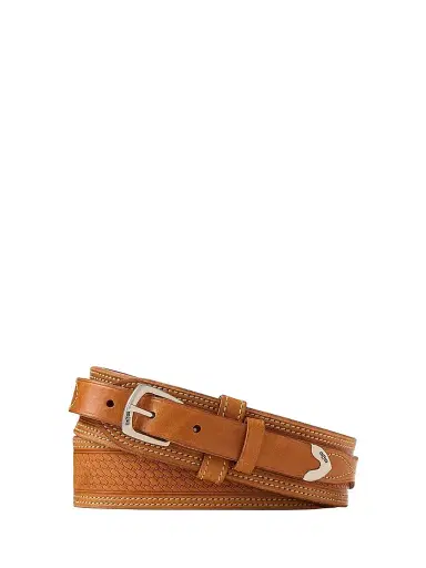 Ralph Lauren Purple Label Men's Topstitched Leather Belt - Rl Brown - Size 42 | Thumbnail 1