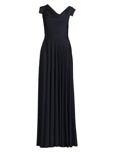 BLACK HALO Women's EVE Jackie O Off-the-Shoulder Gown - Pacific Blue - Size 10 | Thumbnail 1