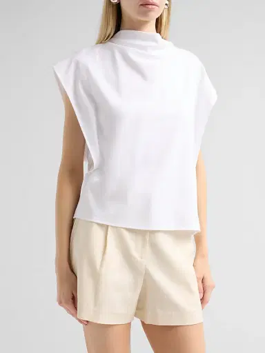 TANYA TAYLOR Women's Adrien Draped Top - Optic White - Size Large | Thumbnail 4