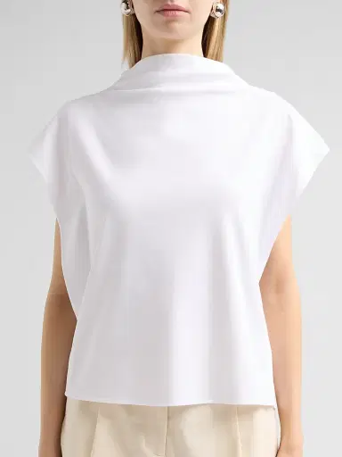 TANYA TAYLOR Women's Adrien Draped Top - Optic White - Size Large | Thumbnail 5
