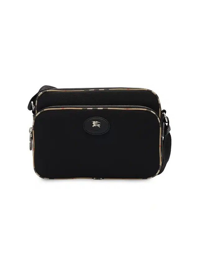 Burberry Men's EKD Stamp Check-Trim Crossbody Bag - Black