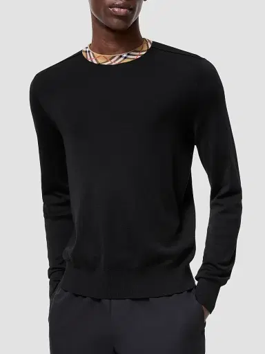 Burberry Men's Michael Check Collar Sweater - Black - Size XXXL | Thumbnail 2