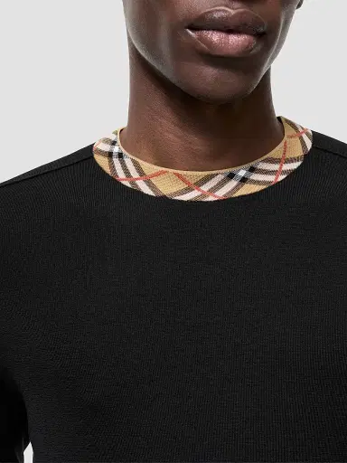 Burberry Men's Michael Check Collar Sweater - Black - Size XXXL | Thumbnail 3