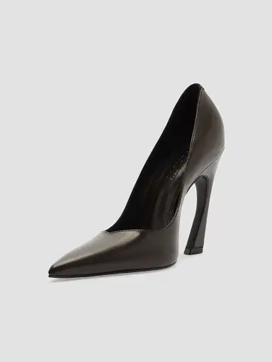 Schutz Women's Lexi 1MM Leather Curved-Heel Pumps - Dark Brown | Thumbnail 5