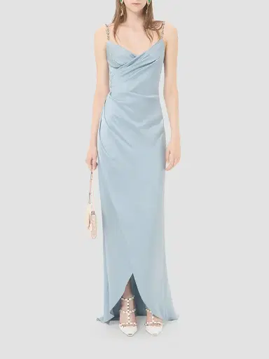 Valentino Garavani Women's Long Dress in Embroidered Cady Satin - Azure Silver - Size 2 | Thumbnail 5 Valentino Garavani Women's Long Dress in Embroidered Cady Satin - Azure Silver - Size 2 | Thumbnail 5