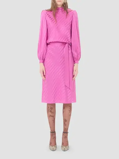 Valentino Garavani Women's Midi Dress in Shiny-Matte Jacquard with Logo-Stripe - Fuchsia | Thumbnail 3