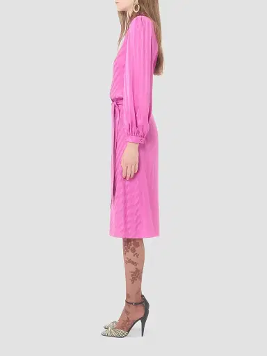 Valentino Garavani Women's Midi Dress in Shiny-Matte Jacquard with Logo-Stripe - Fuchsia | Thumbnail 4