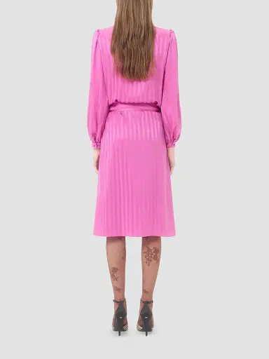 Valentino Garavani Women's Midi Dress in Shiny-Matte Jacquard with Logo-Stripe - Fuchsia | Thumbnail 5